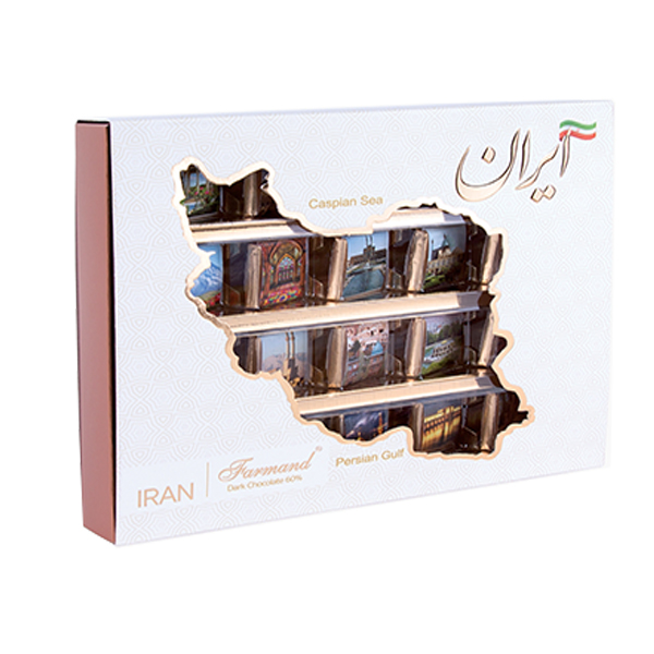 عکس شاخص شکلات کادوئی رگالو 106 گرمی طرح ایران در کارتن 8 عددی